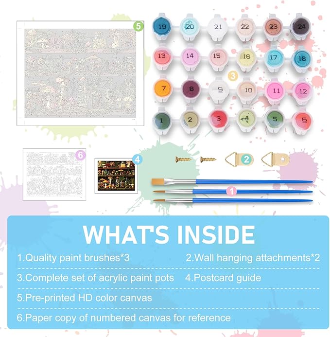 Offito Paint by Numbers Kit for Adults - Mushroom Acrylic Adult Paint by Number Kits on Canvas for Beginner, Shelf DIY Oil Painting by Numbers for Adults Kit, Perfect for Home Decor Gift 16"x20"