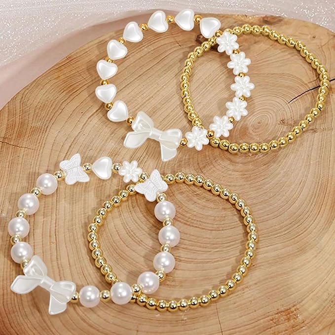 1206 Pcs Pearl Beads for Bracelet Making Kit Gold Spacer Beads for Jewelry Making Pearl Flower Butterfly Bracelet Bead Charms Necklace Earrings DIY Craft for Adult Pearls Heart Bead for Crafting