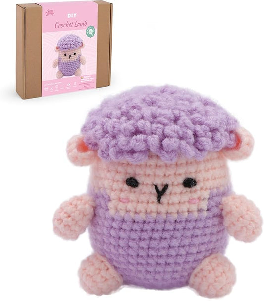 HOUSE CREATIVITY Beginner Crochet Kit for Adults, Beginners Crocheting Knitting Kit with Yarn Sets, Step-by-Step Video Tutorials,Animal Craft Kit, Holiday Birthday Gifts(Sheep)