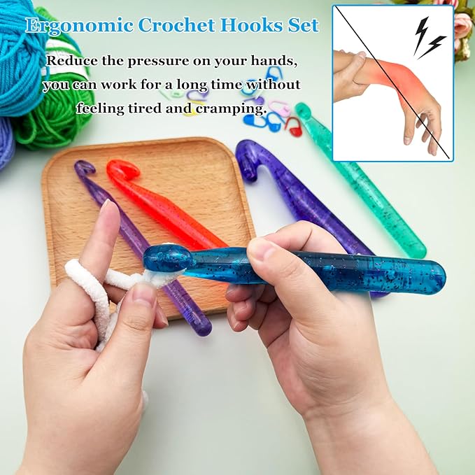 Hobekoee 20mm Large Crochet Hook for Chunky Yarn,Ergonomic Crochet Needles for Arthritic Hands,Plastic Crystal Smooth Crochet Hooks for Handmade DIY Crocheting