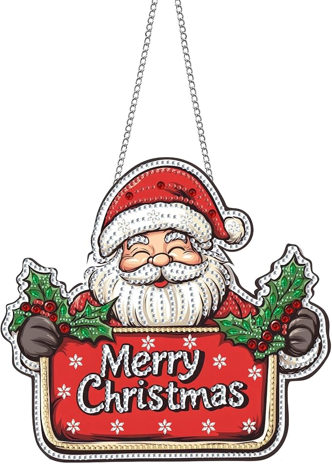 Pavemlo Hanging Diamond Art Kits for Adults Santa Claus – 8x8 Inch Double-Sided Acrylic Board DIY Crystal Diamond Suncatcher Pendant, Sparkling Home Wall or Window Decoration Handmade Gift