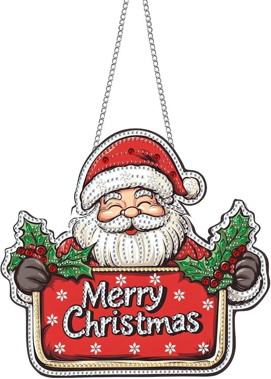 Pavemlo Hanging Diamond Art Kits for Adults Santa Claus – 8x8 Inch Double-Sided Acrylic Board DIY Crystal Diamond Suncatcher Pendant, Sparkling Home Wall or Window Decoration Handmade Gift
