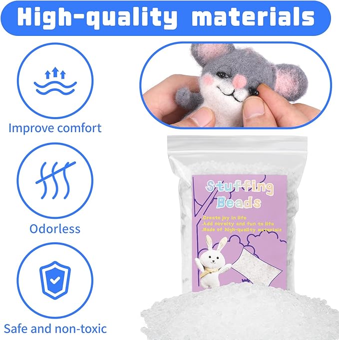 FTEVEN 100g/3.52oz Stuffing Beads, Premium Plastic Weight Stuffed Beads, Poly Pellets Weighted Stuffing Bead with Black Eyes for Stuffed Animals, Bean Bags DIY Crafts