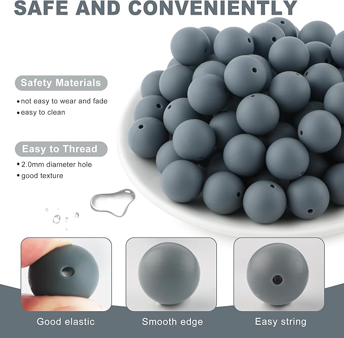 65Pcs 19mm Silicone Beads for Keychain Making Bracelet Necklace, Bulk Round Silicone Beads for Pens（Dim Gray）