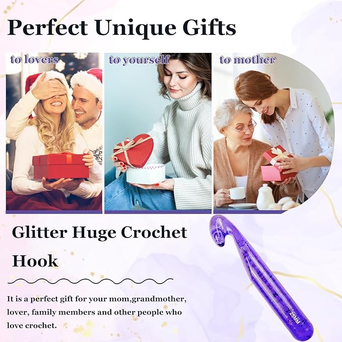 Hobekoee 25mm Large Crochet Hook for Chunky Yarn,Ergonomic Crochet Needles for Arthritic Hands,Plastic Crystal Smooth Crochet Hooks for Handmade DIY Crocheting