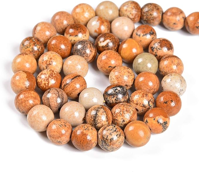 60pcs 6mm Natural Yellow Picture Jasper Gemstone Round Spacer Loose Stone Beads for Jewelry Making 15.5" 1 Strand (Yellow Picture Jasper, 6mm 60Beads)