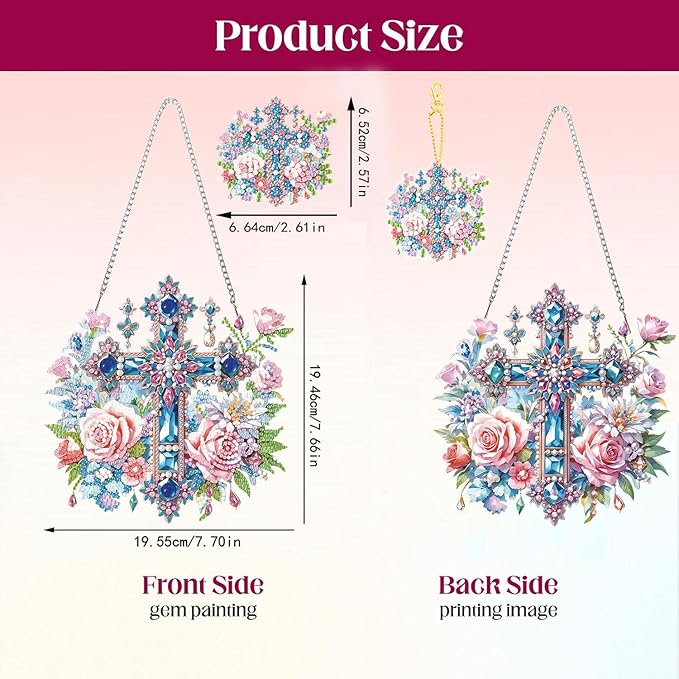 Masendp Easter Diamond Painting Hanging Decoration Kit, DIY Cross-Shaped Special Rhinestone Window Hanging Kit, Suitable for Home and Garden Wall Decor Gifts