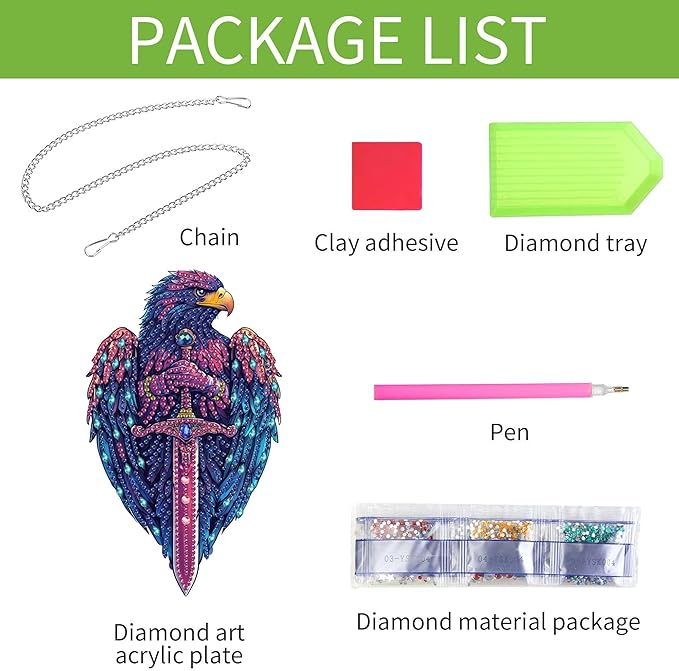 Wergund 5D DIY Eagle Diamond Art Hanging Kits, Hanging Diamond Art Bird, Acrylic Special Shaped Rhinestone, Window Hanging Pendants for Home Wall Garden Front Door Outdoor Decor Gift(Eagle)