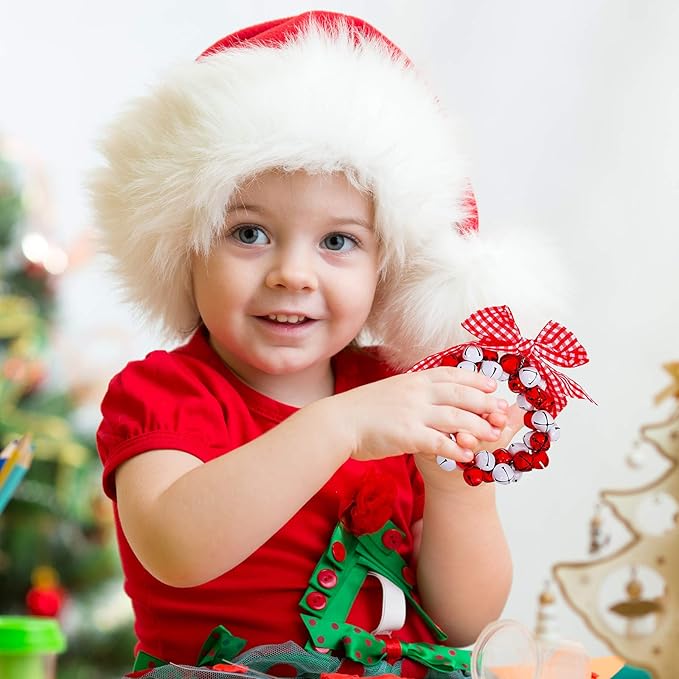 14 Sets Wreath Tree Ornaments Craft Kit with Ribbons, Bows and Bells Assortment for Kids Holiday Winter Bracelets and Necklaces