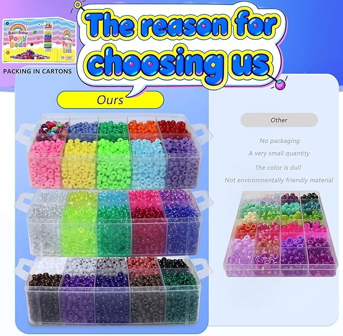 6000Pcs Pony Beads Bulk,30 Colors Rainbow Kandi Bead for Hair Braiding Friendship Bracelet Making Kandi Jewelry Key Chains DIY Crafts Chirstmas Gifts (11000PCS)