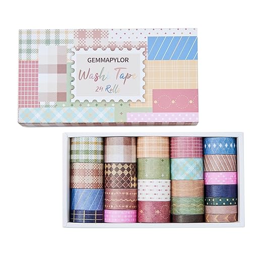 Neutral Washi Tape Set 24 Rolls,Decorative Masking Tape for Junk Journal, Scrapbooking Supplies, DIY Crafting Supplies
