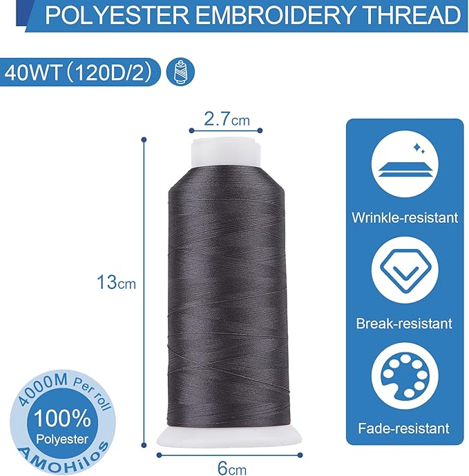 High Tenacity Polyester Embroidery Machine Thread 40WT(120D/2) 4000M Per Spool for Commercial and Domestic Embroidery Machine (Granite-1619)