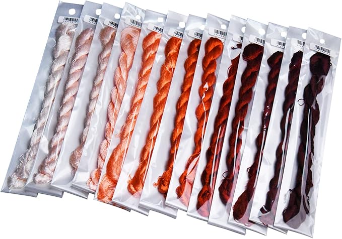 Natural 100% Silk Thread, Handmade Embroidery Thread Silk Floss 13 Colors 110m Each (30)