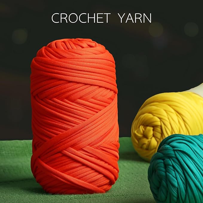 2 Pack T-Shirt Crochet Yarn for DIY Knitting Crochet Cloth Blanket Bag Dolls - 400g Chunky Thick Yarn for Crocheting with Polyester-Spandex Blend Elastic Fabric (Yellow+Dark Green)