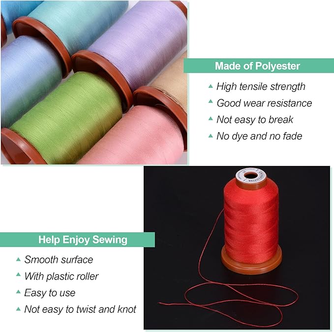 uxcell 40D/2 Sewing Thread 1100 Yards Polyester Household Sewing String Hand Stitching Polyester Cord for Clothing Stitching Shoe Bag Repairing DIY Craft Burgundy Red
