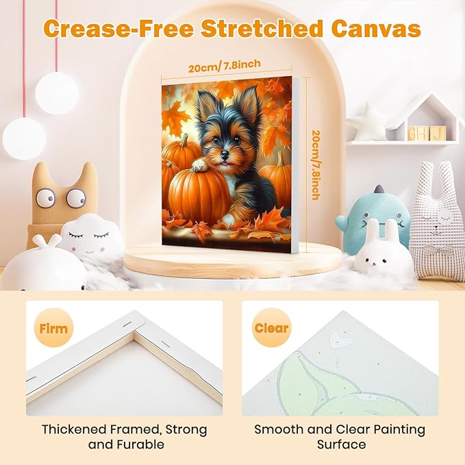 Bowetile 4 Pack Fall Framed Paint by Numbers for Adults Beginners, Easy Adults' Paint-by-Number Kits on Canvas, Acrylic Animals Number Painting Crafts Kits Halloween Gifts for Home Decor, 8x8in