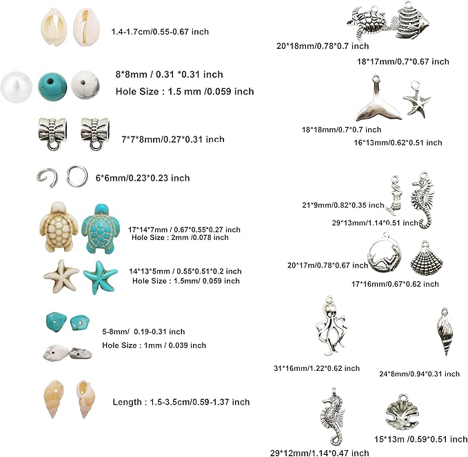Julie Wang 422PCS Antique Silver Alloy Pendants Seashells Man-made Turquoise Beads Starfish Turtle Ocean Charms for Jewelry Making Summer Beach Necklace Earring Bracelet Craft DIY Accessory
