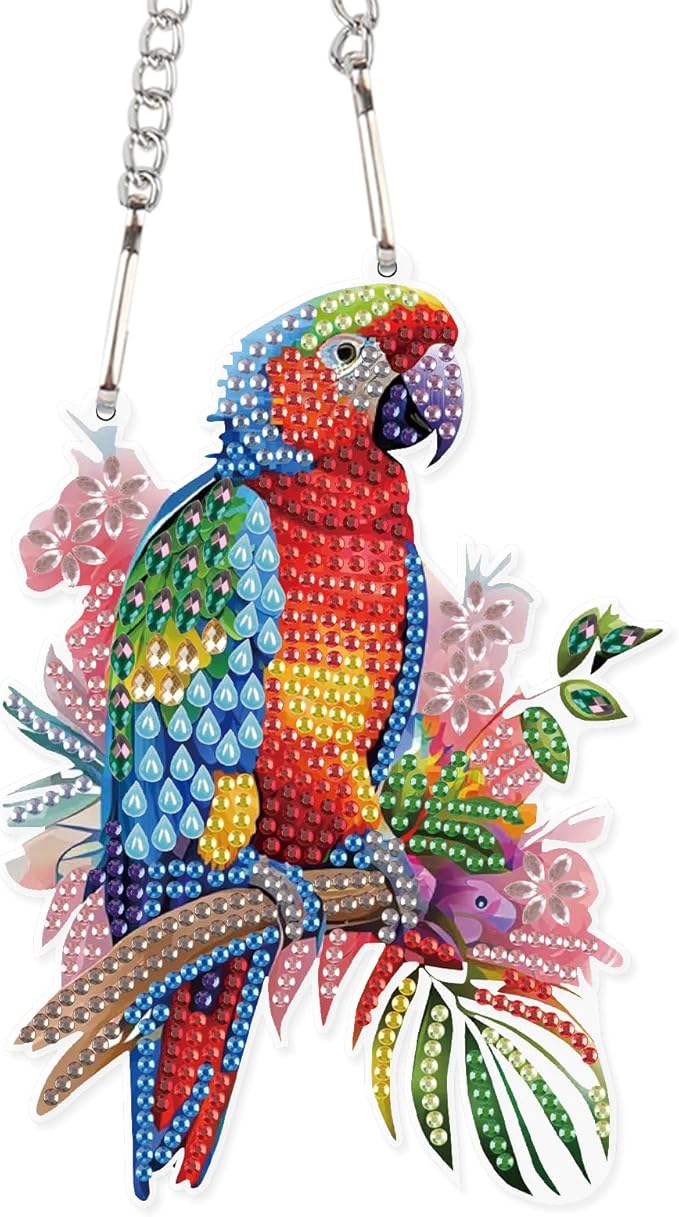 AiYuanzsh Animal Parrot DIY Acrylic Diamond Art Painting Pendant Kits Special Shaped Rhinestone Round Diamond Art Window Pendants Home Garden Wall Hanging Kits Home Wall Decor Gift