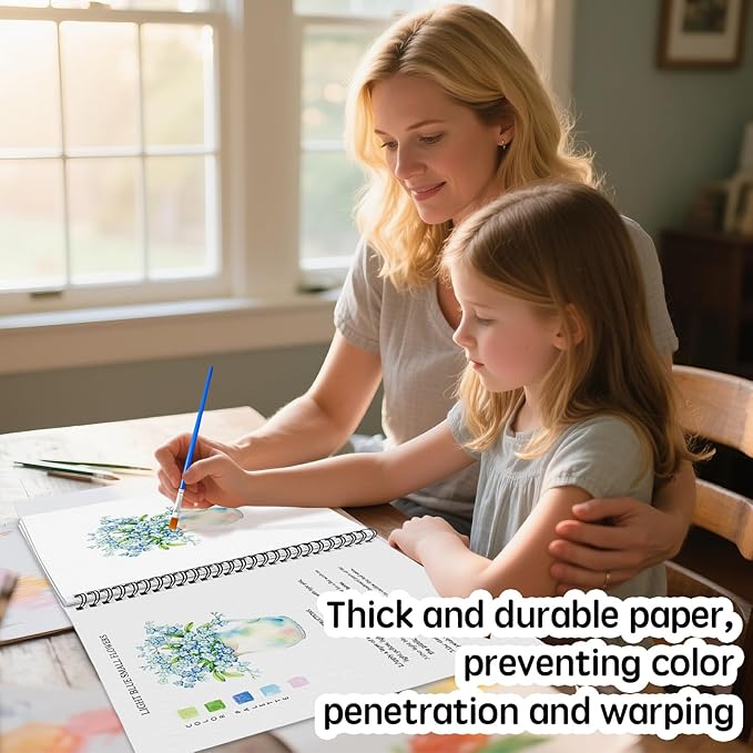 SLWBZ Watercolor Workbook Flowers, 15 Different Patterns of Original DIY Designs, Beginner-Friendly Watercolor Workbooks, (Flowers, Without Palette)