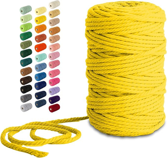 Nook Theory Macrame Cord - 5mm 109 Yards Cotton Rope, 3mm 4mm Yarn, String for Crafts, Perfect for Macrame Wall Hanging and Boho Decorations (Yellow)