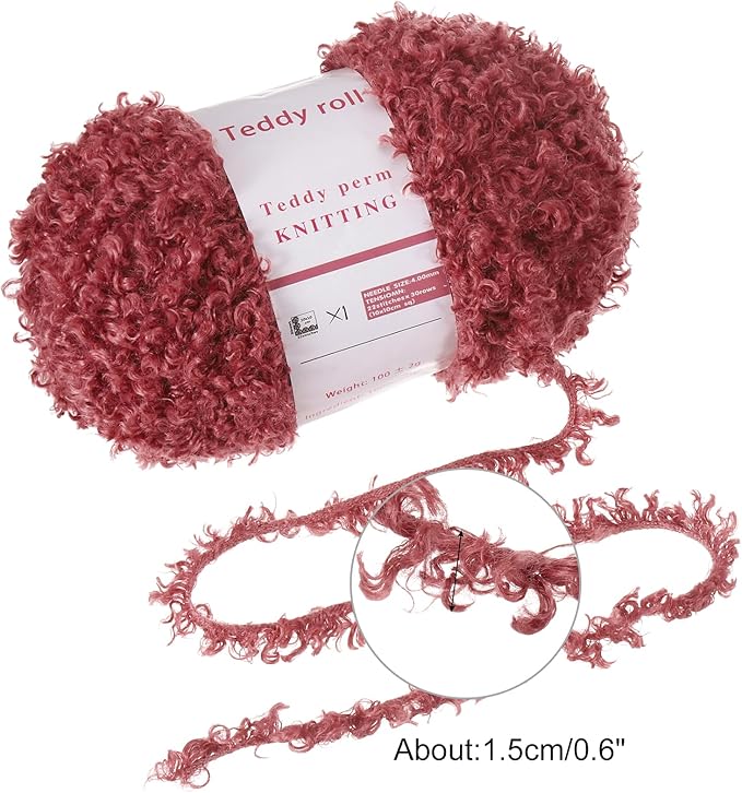 MECCANIXITY Fur Yarn Soft Fluffy Chunky Yarn Fuzzy Eyelash Yarn Red for Crocheting Knit Clothes Bag - 55Yard/50m, 3.45ozx1