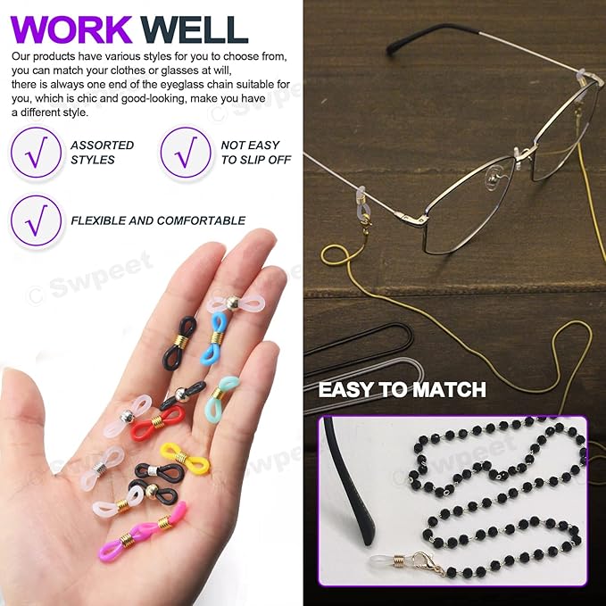 Swpeet 330Pcs Gold and Silver 3/4" Adjustable Silicone Eyeglass Chain Ends Spectacle End Connectors and 15/32" Stainless Steel Lobster Claw Clasps Kit, Bracelet Necklace Clasps Anti Spring Connector