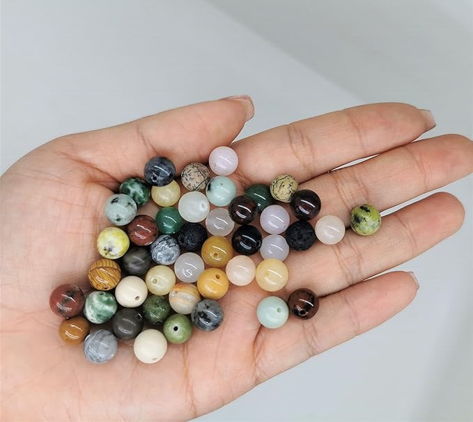 500pcs 8mm Natural Round Stone Beads Gemstone Beading Loose Gemstone Beads Hole Size 1mm DIY Smooth Beads for Bracelet Necklace Earrings Jewelry Making,Box Packed (24 material-8mm)