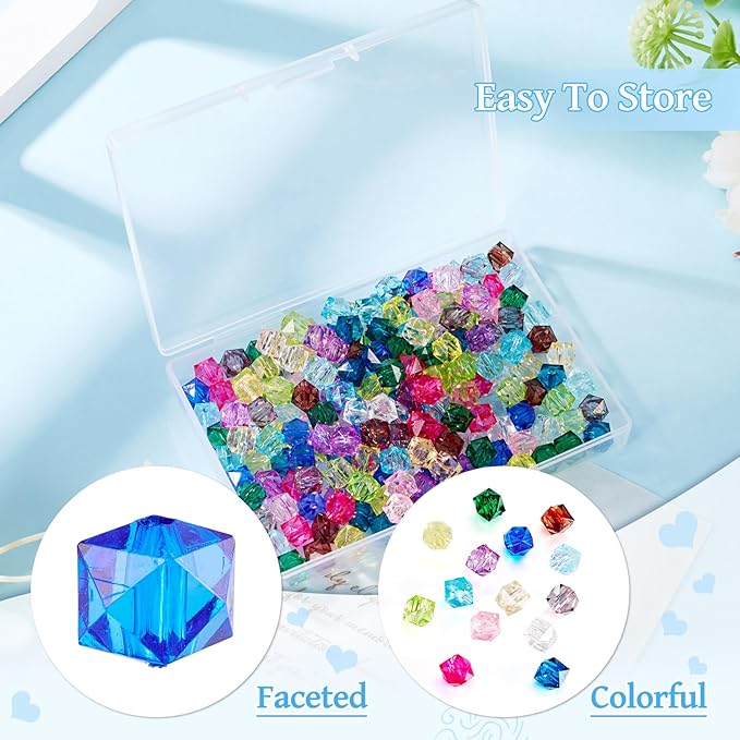 FASHEWELRY 210 Pcs Clear Acrylic Cube Beads - 8mm Faceted Crystal Square Cube Spacer Beads for Bracelets, Necklace, Earrings & DIY Jewelry Making