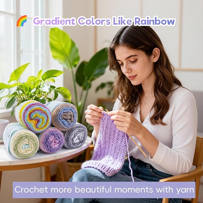 Cake Yarn for Crocheting,Colorful Crochet Yarn 3x100g 60% Cotton 30% Acrylic 10% Wool,Soft Fluffy Gradient Ombré Cotton Yarn for Crocheting Sweater,Blanket,Glove