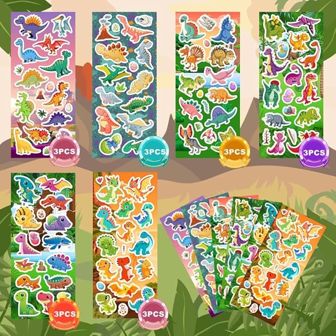36 sheets dinosaur stickers for kids, 600+ cute dino stickers for scrapbooking, teachers rewards, goodie bag stuffers, birthday prizes