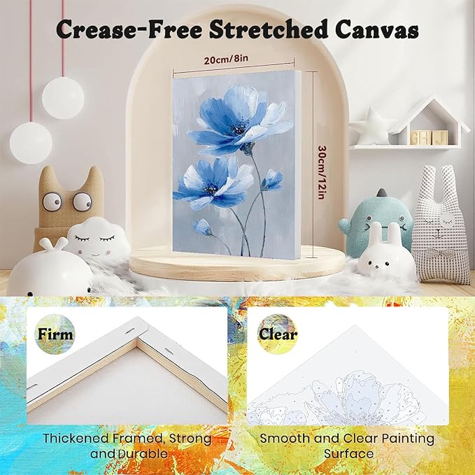 4 Pack Paint by Numbers for Adults with Framed Canvas - with Wooden Easel, Easy Flower Paint by Number for Beginners, Flowers Acrylic Oil Painting on Canvas with Brushes for Home Wall Decor 8x12 inch