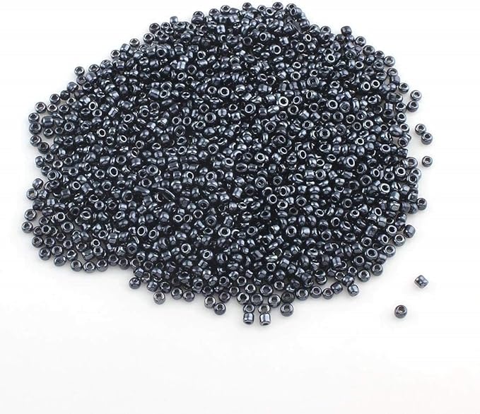 Perlin Glass Seed Beads 2mm 11/0 Round Mini Small Pony Beads 6500pcs for Jewelry Making Earrings Bracelets Pendants Waist DIY Handmade Metallic Color Kit (Black)