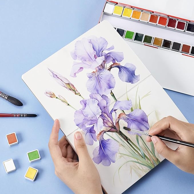 Lightwish Watercolor Journal, 100% Cotton Hot Press Watercolor Paper,140lb/300gsm Acid-Free, 24 Sheets 5.12x7.48” Sketchbook for Adults, Students, and Kids
