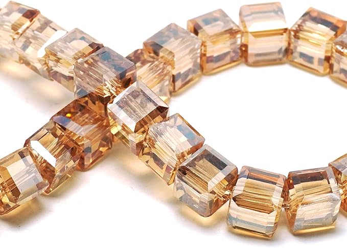 10mm Sparkle Cube Crystal Beads for Jewelry Making - Faceted Spacer Beads for Bracelets(57-60pcs, Amber)