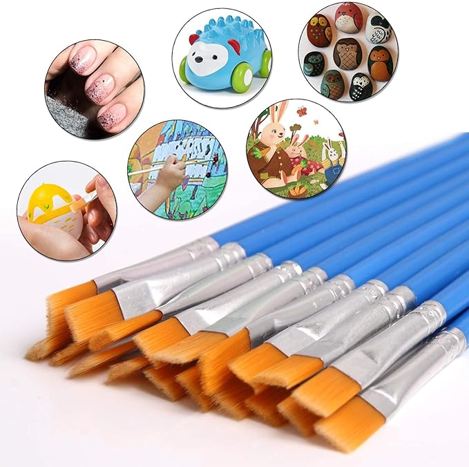 DECYOOL 60 Pcs Paint Brushes Set Nylon Flat Hair Small Oil Watercolor Artist Painting Kits Bulk for Acrylic Painting