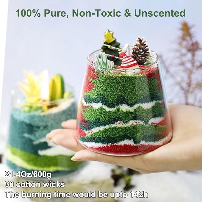 Aufien Candle Sand with Wicks, 21.4 Oz Pearled Candle, DIY Bead Powder Sand Wax Making kit Refillable Non Toxic for Handmade, Mother's Day Wedding and Halloween Christmas Decorations Dark Green