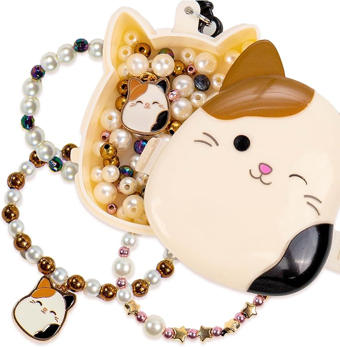 Original Squishmallows Cam The Cat Bracelet Kit, Makes 3 Accessories, Fun Beads and Charms, Bonus Keychain, Friendship Jewelry Making Set, Gifts for Girls, Craft Kits, Arts and Crafts for Kids