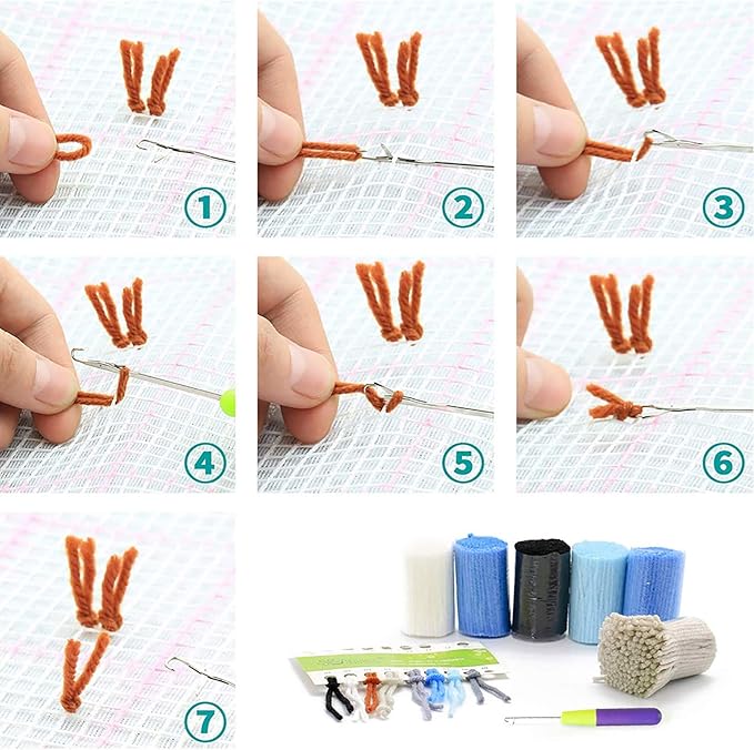 ZFFLYH Latch Hook Kit for Adults and Kids, Chickens Printed Pattern Canvas and Precut Wools, Pillow Cover Handcraft Printed Pillowcase Embroidery Set