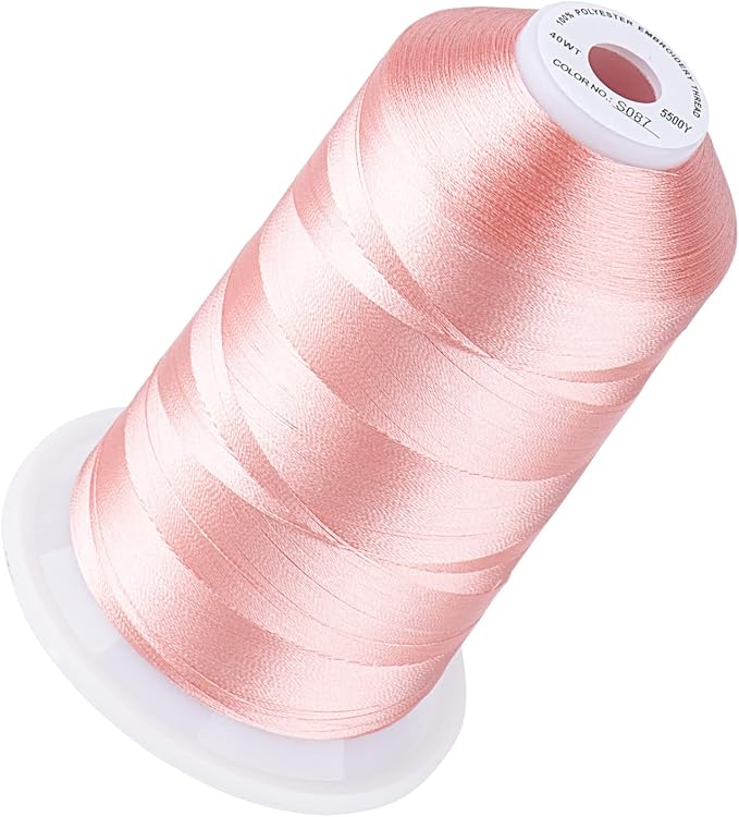 Simthread 5500Yds Embroidery Thread, 5000M High-Yardage 40WT 100% Polyester Thread – 170+ Vivid Colors, High-Speed Rated – Compatible with Brother, Singer, Janome & More - Md Peachy Pink S087