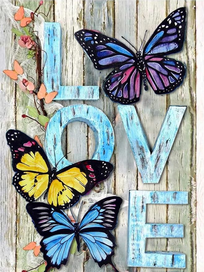 ijbnhd DIY Butterfly Diamond Painting Art Painting Kits for Adults Beginner, 5D Love Full Round Drill Gems Art Diamond Picture for Gift Home Wall Decor 12X16 inch