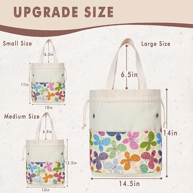 TOGETRUE Yarn Bag, Knitting Crochet Tote Bag, Yarn Storage Bags Organizer, Crochet Bags for Crocheting Project, Store Skein Ball, Short Knitting Needle (Medium,Butterfly)