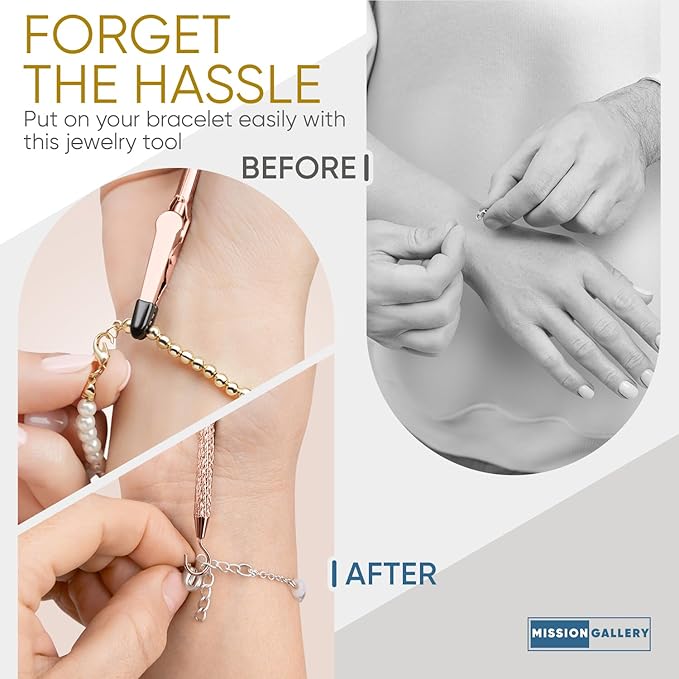 Bracelet Helper Tool with Hook - Fastener Helper Tool for Bracelet, Necklace, Jewelry, Watch - Clip, Clasp Helper - Portable, Easy-to-Use, Made of Metal - Rose