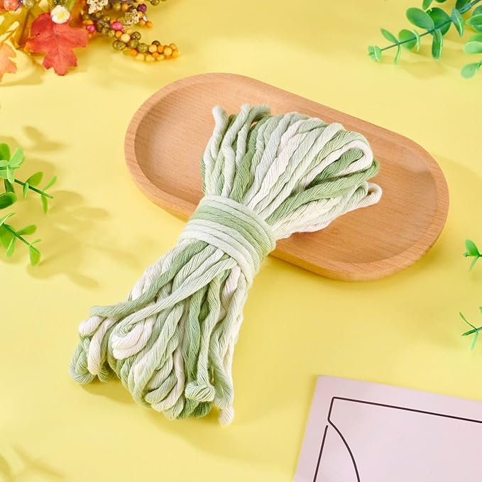 21.87 Yards Green Single Strand Macrame Cord 3.5mm Gradient Colored Cotton Cord Colorful Twine Bohemia Soft Cotton Rope Yarn for DIY Crafts Knitting Crochet Wall Plant Hanger Home Project