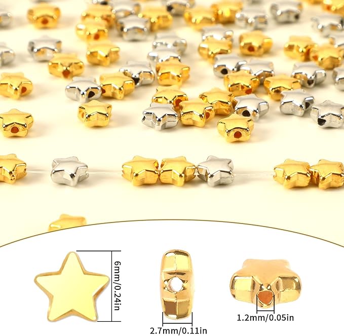 Augshy 700Pcs Star Spacer Beads - 6mm Silver & Gold for Crafts, Jewelry Making, Birthday Party, Friendship & Hair Beads