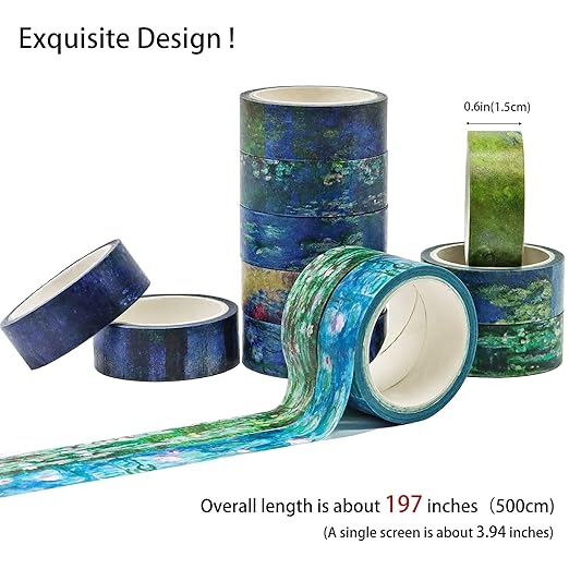 Berkin Arts 12 Rolls Art Floral Designs Washi Tape Set - 15 mm Wide Decorative Adhesive Masking Tape Cloisonnism Landscape Vintage Iridescent Venetian Claude Monet Series