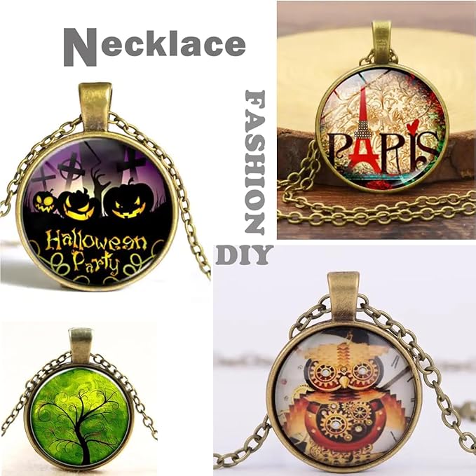 Pendant Trays Kit with Cabochon Glass, Round Pendant Bezel Blank Trays, Bracelet Bangles Earrings Hooks Blanks for DIY Photo Crafts Jewelry Making