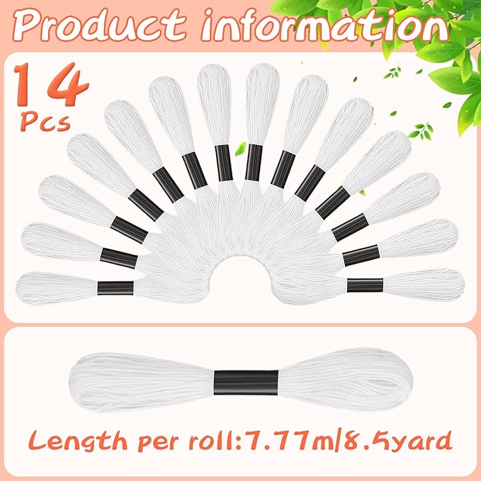 14 Skeins White Embroidery Thread: Embroidery Floss 120 Yards Friendship Bracelet String Cross Stitch Cotton Yarn for DIY Bracelet Making