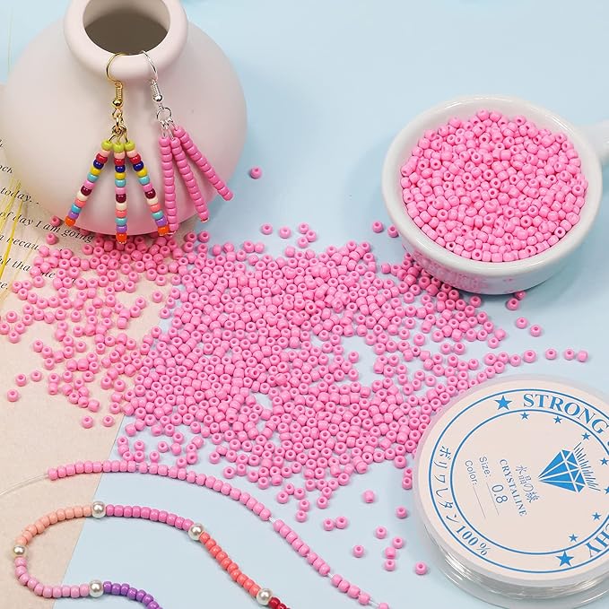 Bala&Fillic Pink Color 3mm Seed Beads About 3600pcs/100Grams in Bag, 8/0 Glass Craft Beads for Making Bracelet and Necklace (Pink)