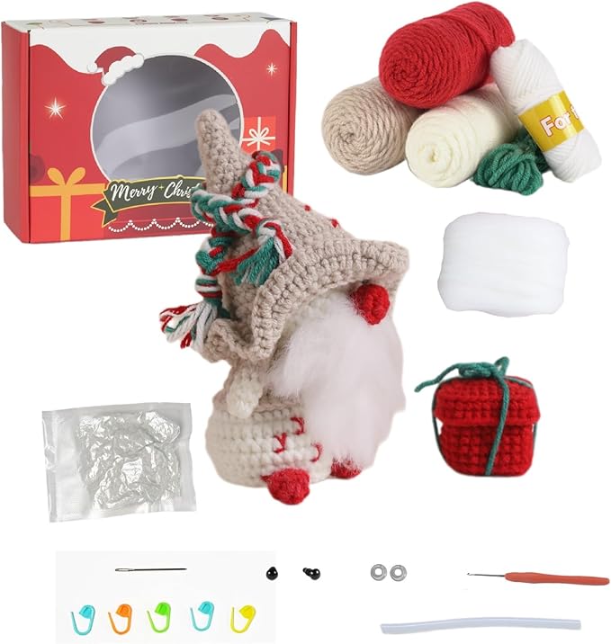 Crochet Set - Beginner Friendly Crochet Set with Step-by-Step Teaching Videos and Crochet Pattern Manuals (Apricot Christmas Dwarf)
