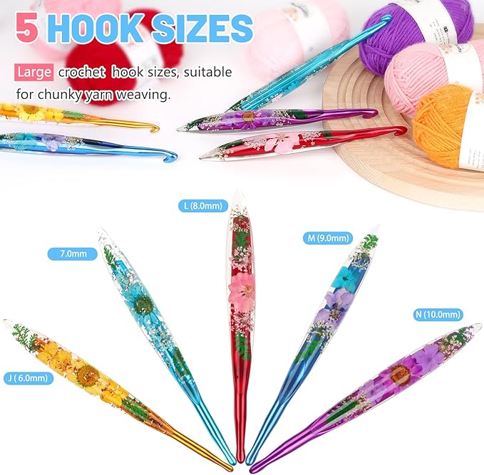 Aeelike Crochet Hooks Set, 6.0mm-10.0mm Ergonomic Crochet Hooks with Long Floral Handle-Super Shinny and Unique for DIY Crfats Blnaket Sweaters, Ideal & Beautiful Gifts for Mothers Crocheting Lovers